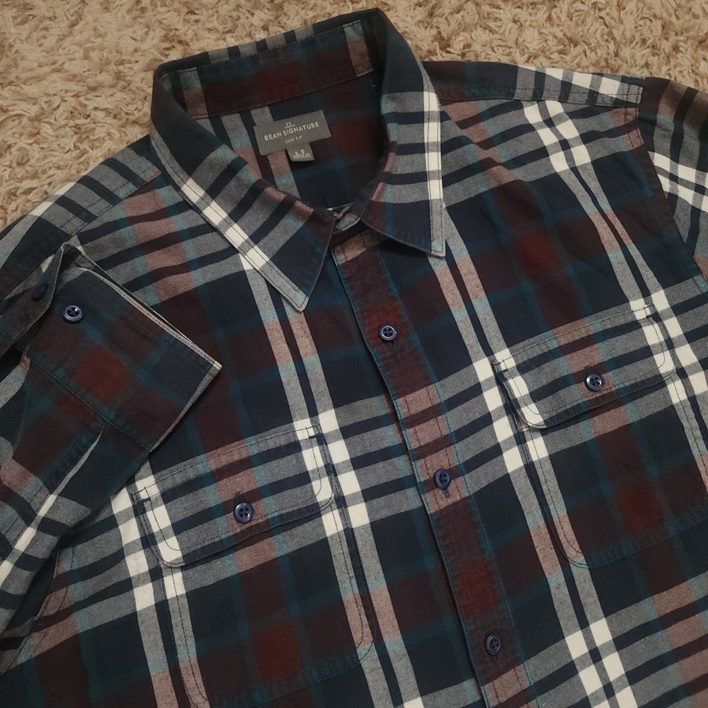 L.L. Bean Signature Flannel Shirt‎ Mens LT Multicolor Plaid Slim Fit Long Sleeve